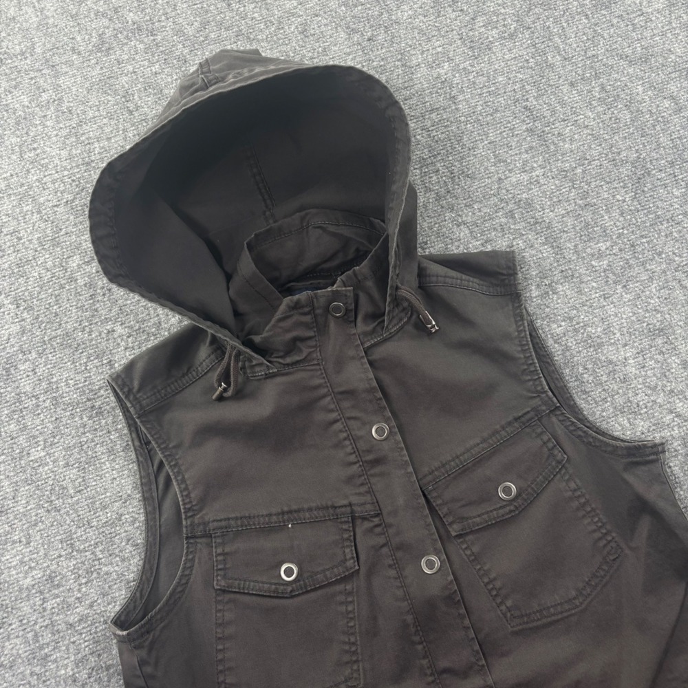 JAG Utility Vest XS Black Hooded Drawstring Cargo Pocket Cotton Blend Womens